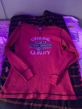 Harley-Davidson Red Long Sleeve Thermal Top with Black Trim